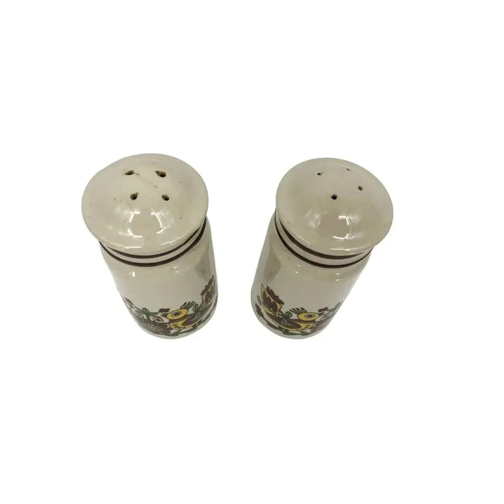Vintage Salt & Pepper Shakers Folk Art Birds Flower Boho Korea